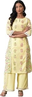 W for Woman Women's Cotton Relaxed Fit Casual Panelled Floral Kurta with Lace Detail