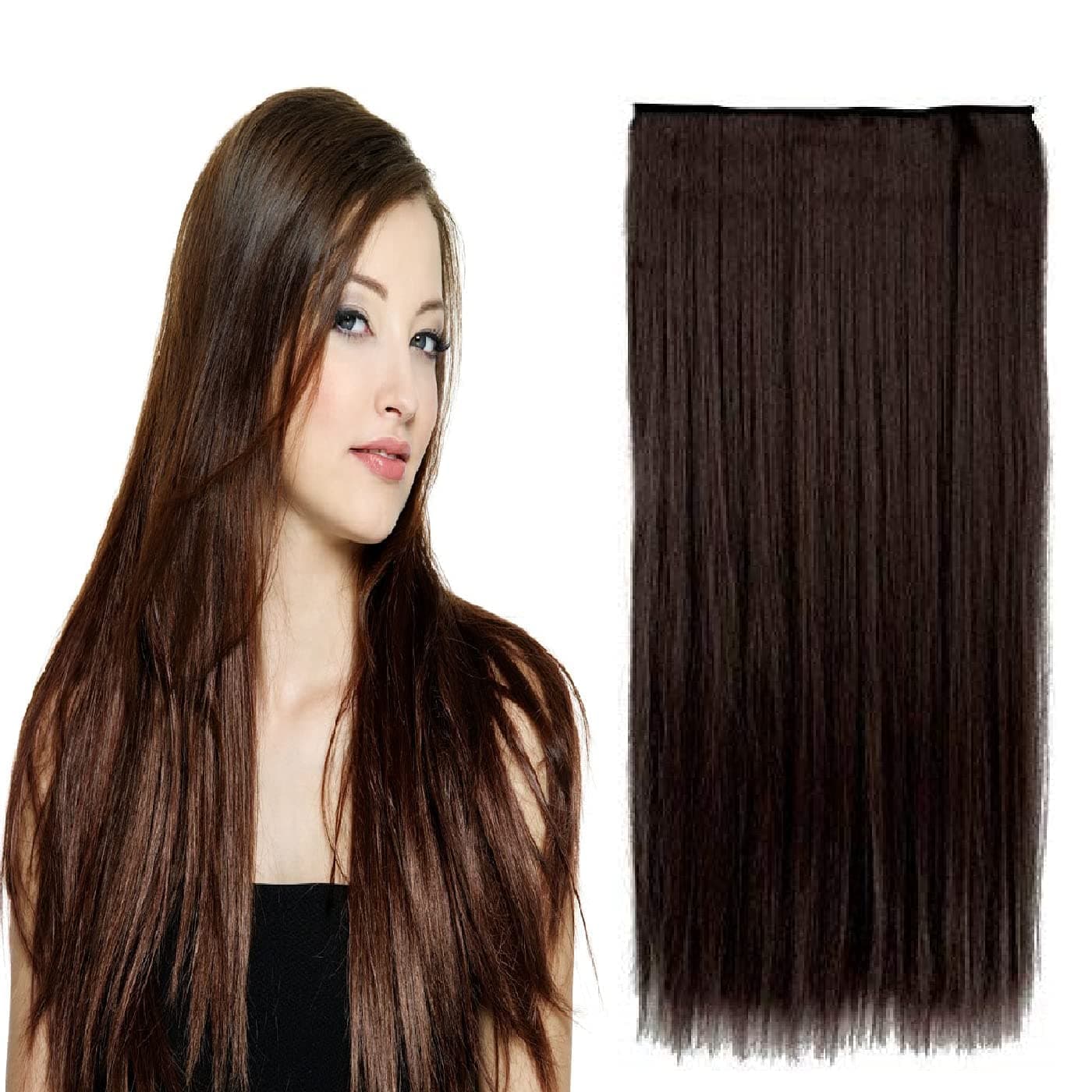 MoonEyes 5 clip-in Synthetic Straight Hair Extension 24 inch (Natural Brown, 120 gram)