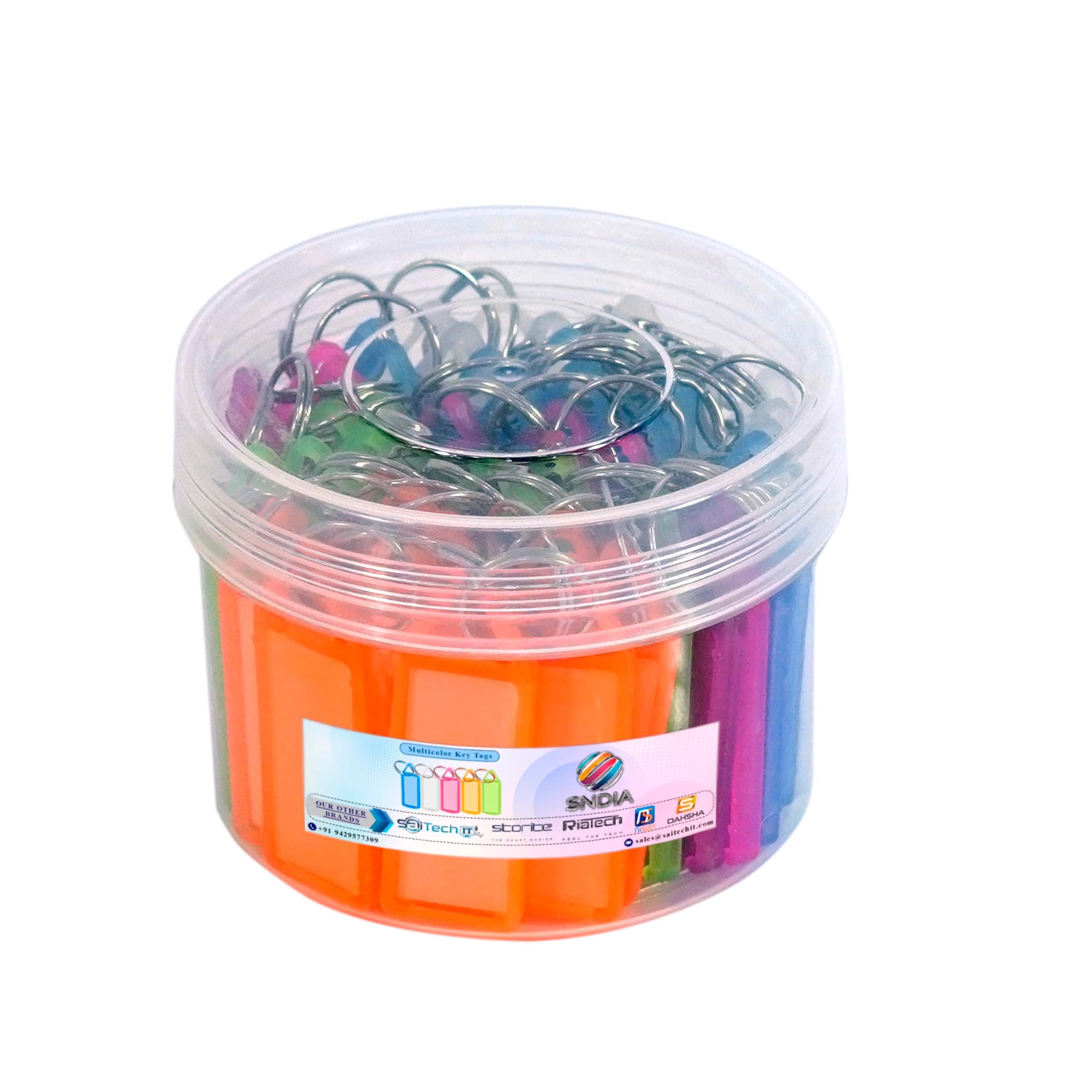 SNDIA 50 Pcs Key Tag Keyring & Keychain, Multicolor | Name Tag Labels, Two Side Id Label, Split Ring, Office, Home Key, Plastic
