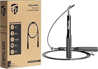 FirstFit Metallic Handle Skipping Rope with Ball Bearings and Anti-skid Handles for Men, Women, Kids, Girls for Speed Training, Endurance Training and Fitness (Black) - Adjustable Length