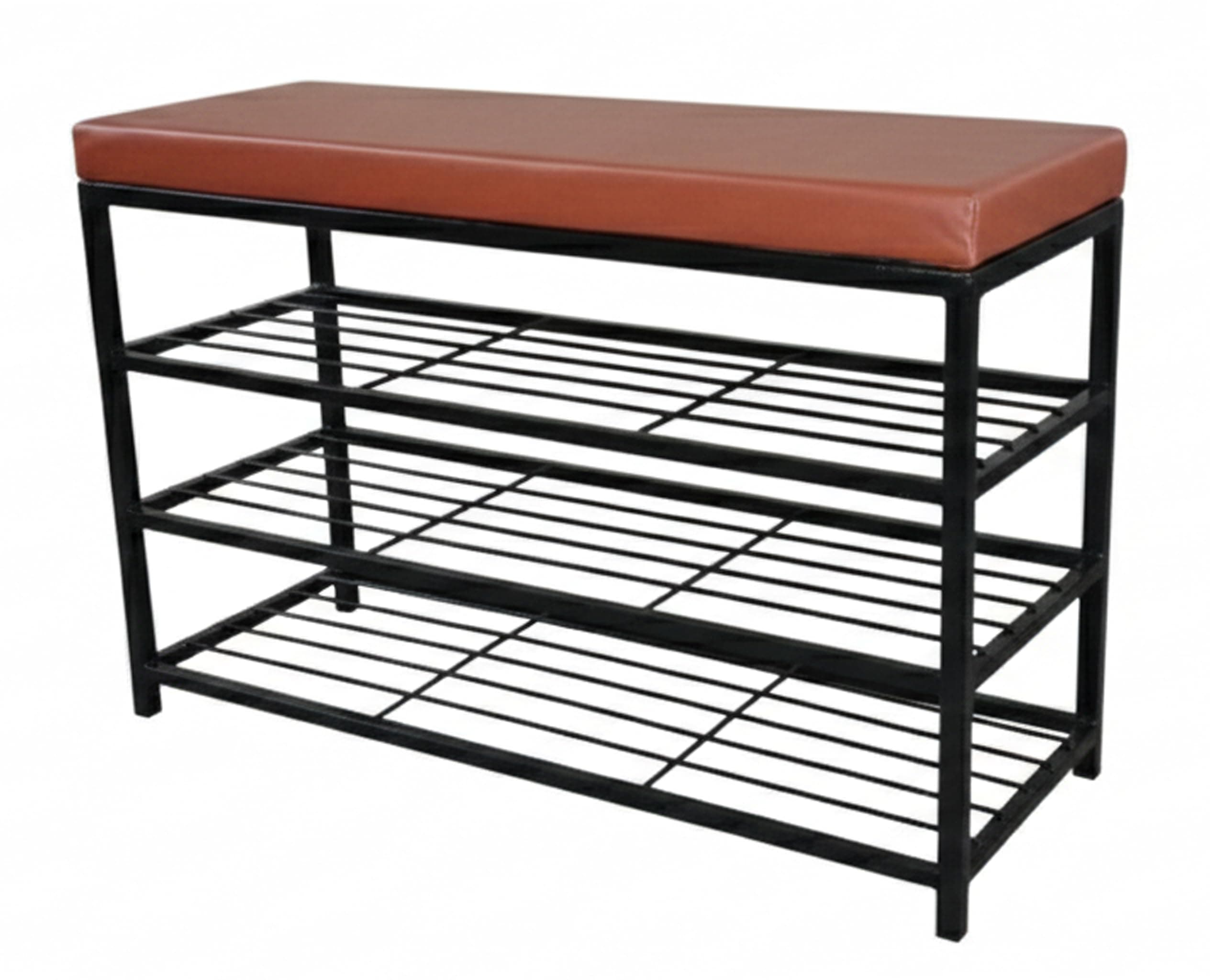 TRUPOT Metal Shoe Rack Bench for Entryway | 3-Tier Shoe Organizer with Comfortable Cushion | Multipurpose Hallway Storage Furniture (Black, Heavy Duty Steel) (Black, 3-Tier Rack)