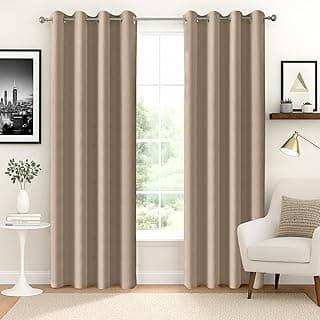 Homestan 70% Blackout Door Curtains 7 Feet Long Set of 2, Room Darkening Parda with Grommet Design for Home Decor (7x4 Feet,Beige)
