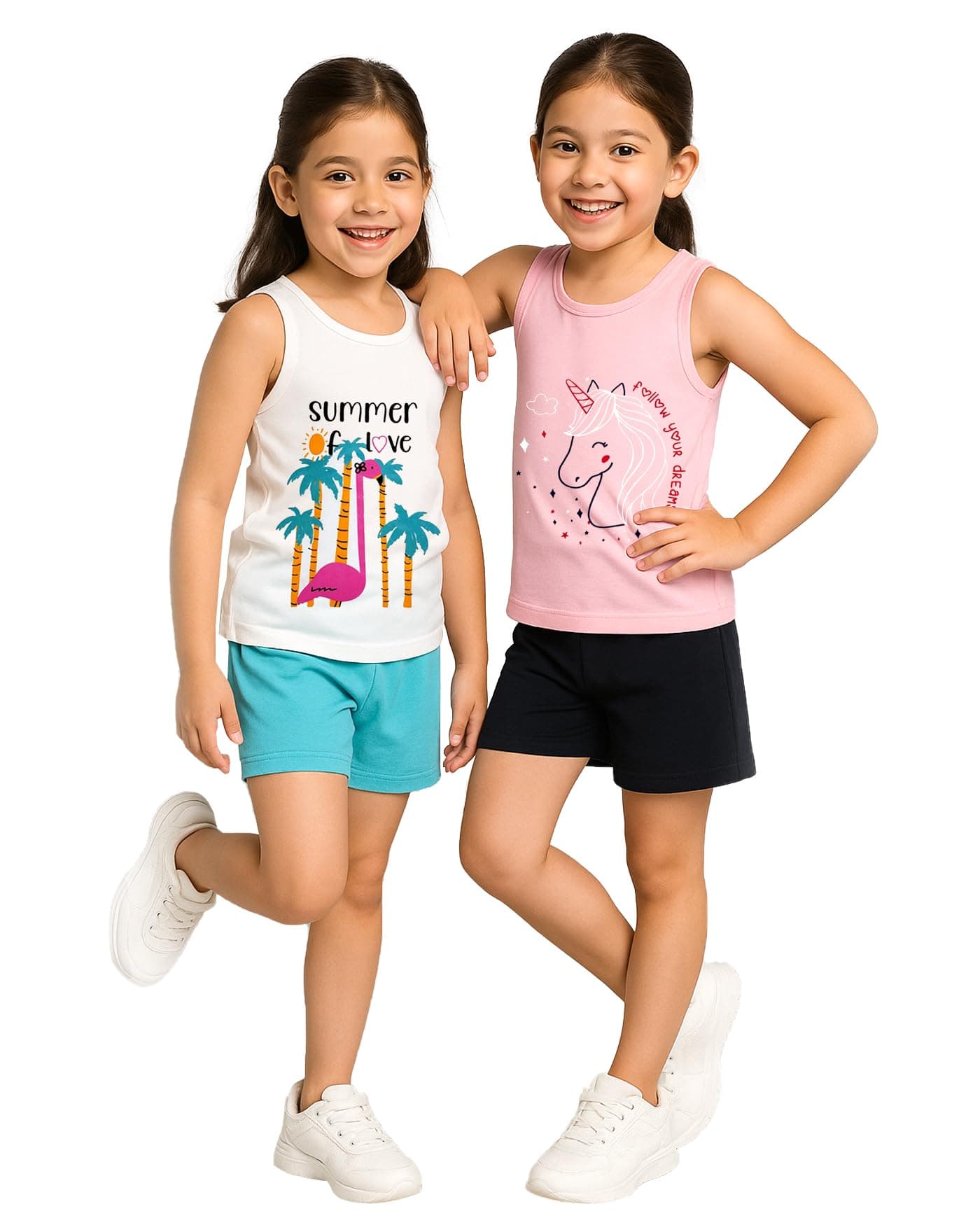 Kuchipoo Girls Regular Fit Sleeveless T-Shirt and Short Set
