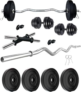 Kore PVC 10 Kg Home Gym Set with One 3 Ft Curl Rod and One Pair Dumbbell Rods, Multicolour