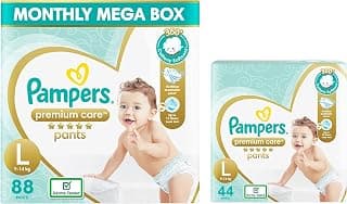 Pampers Premium Care Pants Diapers Monthly Box Pack, Large, 88 Count & Pampers Premium Care Pants Diapers, Large, 44 Count
