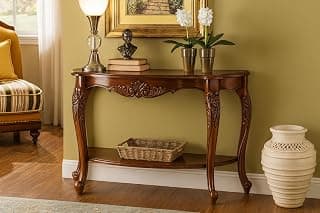 Jangid Handicraft Wooden Half Round Console Table for Living Room | Entryway Hallway Sofa & Fish Tank Table for Home & Office | Solid Sheesham Wood | Brown Finish