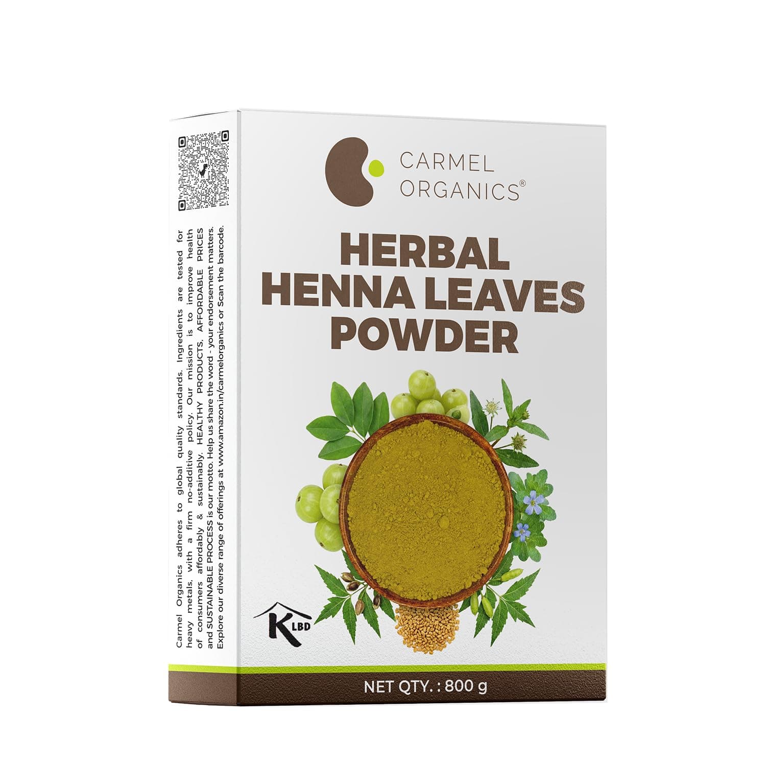 CARMEL ORGANICS Herbal Henna Powder 800 Gram | Blend of Henna, Amla, Bhringraj, Bacopa, Fenugreek, Neem, For Hair Color, No Added Color & Preservatives