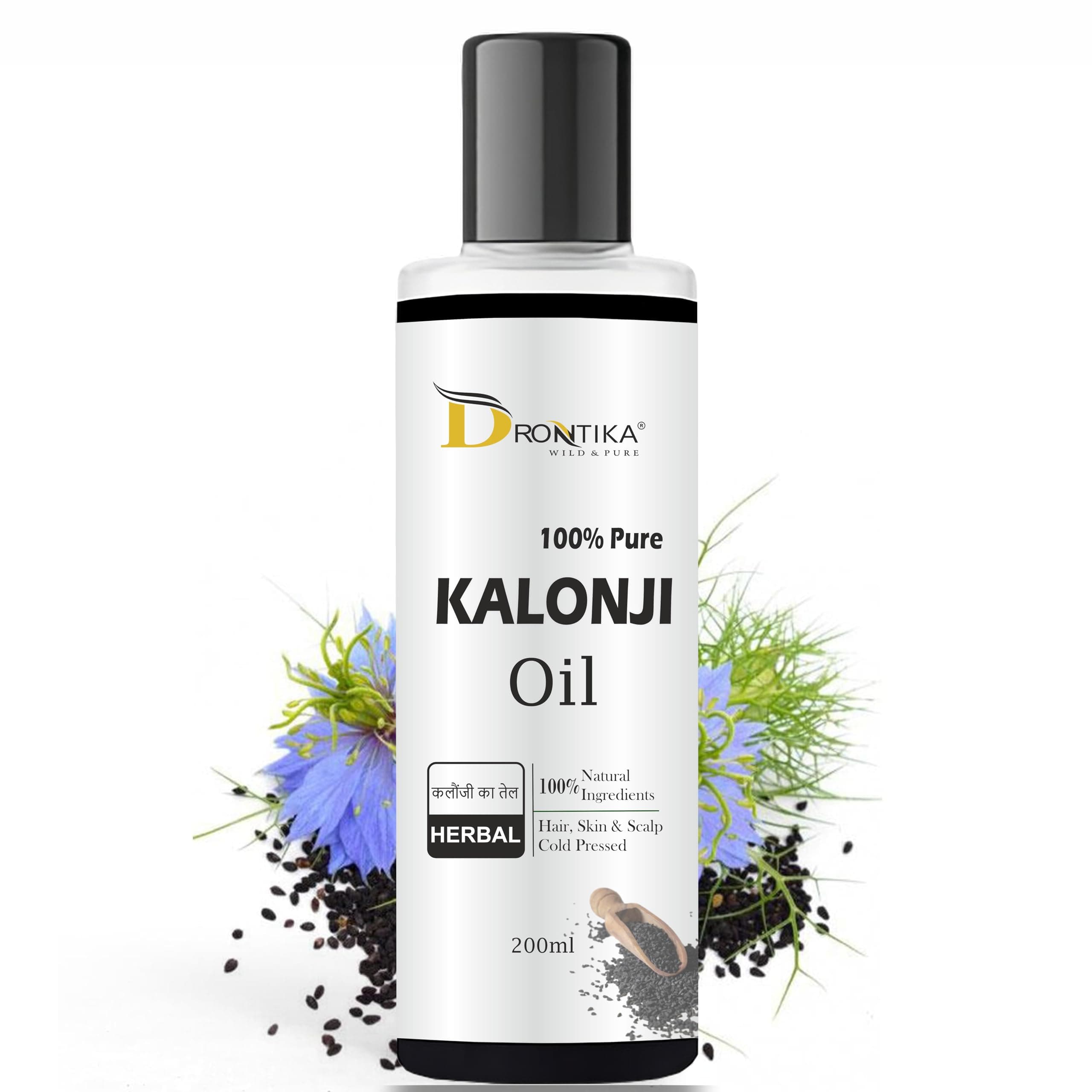 Drontika Wild & Pure Cold Pressed Kalonji Oil for Hair Growth- Pure Black Seed Oil for Hair Growth & Skin - Virgin Grade Nigella Sativa - 200ml