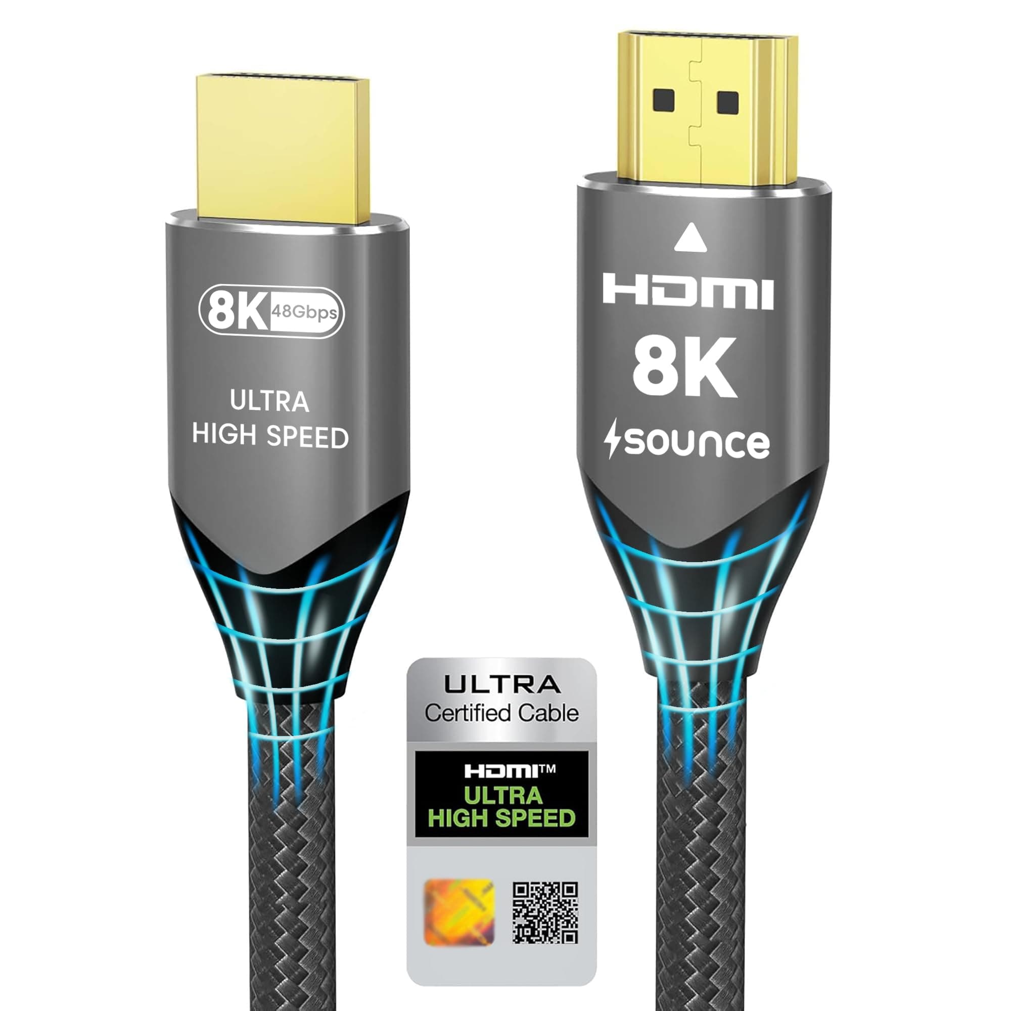 Sounce 8K HDMI 2.1 High-Speed HDMI Cable – HDMI eARC Enabled | 48Gbps Ultra High Speed | 8K 60Hz | 4K 120Hz | Dynamic HDR Dolby DTS 3D | Gold Plated Connectors | Strong & Durable | Male to Male 6.6ft