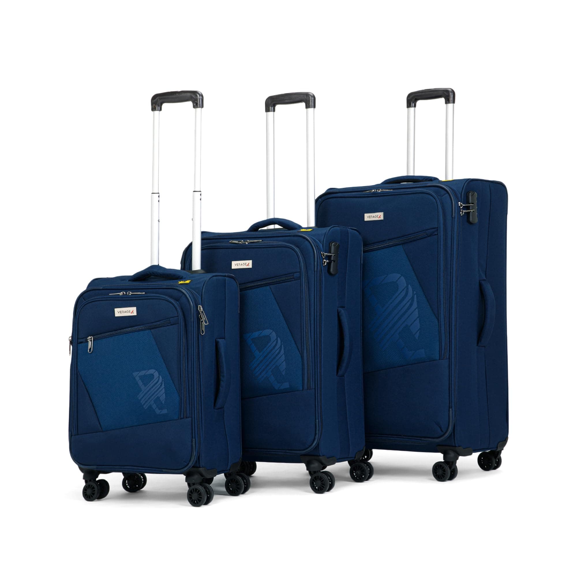 V-Lite Falcon Combo Set of 3 - Cabin, Medium & Large Check-in Softside Trolley Bag Expandable Suitcase, Navy Blue Spinner Luggage with Anti-Theft Zippers (20"/24"/28'')