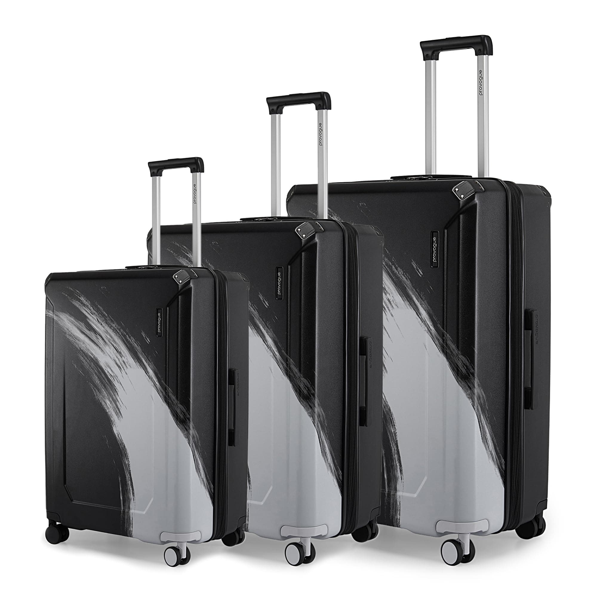 Provogue Wave Hard-Sided PC Trolley Bag Set of 3 | Expandable Space with 8 Wheels Trolley Bags for Travel |Lightweight with TSA Lock|3 Year Warranty (Midnight Black)