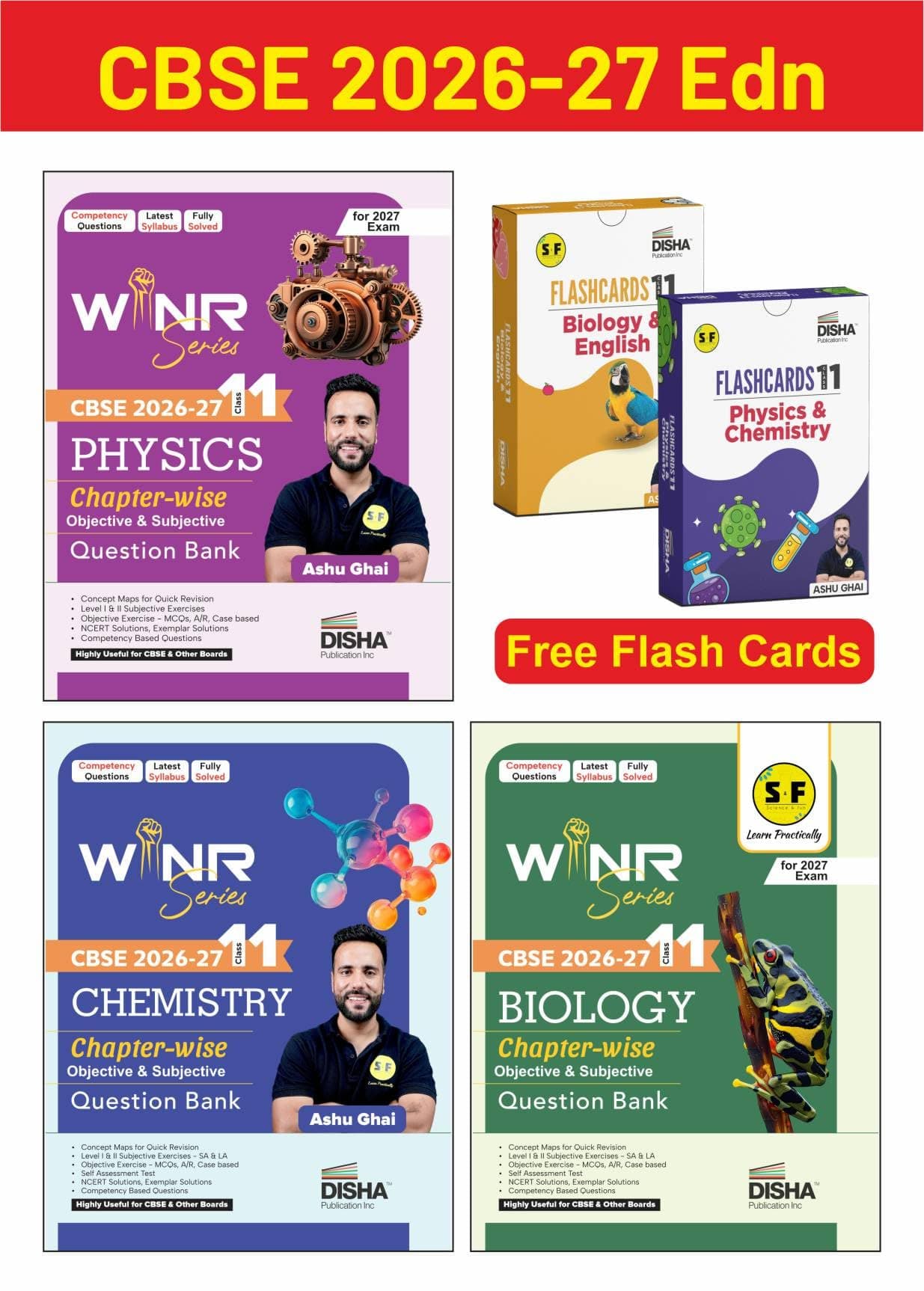 Combo (3 Books) WINR Series CBSE 2026-27 Class 11 Physics, Chemistry & Biology Chapter-wise Objective & Subjective Question Bank with FREE Flash Cards | For 2027 Exam | Fully Solved