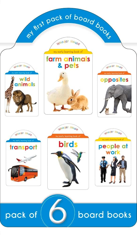 My Super Boxset of Board Books for Kids: Opposites, Wild Animals, Farm Animals & Pets, Birds, Transport, People at Work | Pack of 6 Early Learning Shape Board Books with Fun Cut-Out Design | Bright Picture Books for Babies, Toddlers & Preschoolers | Ages 0–5 Years