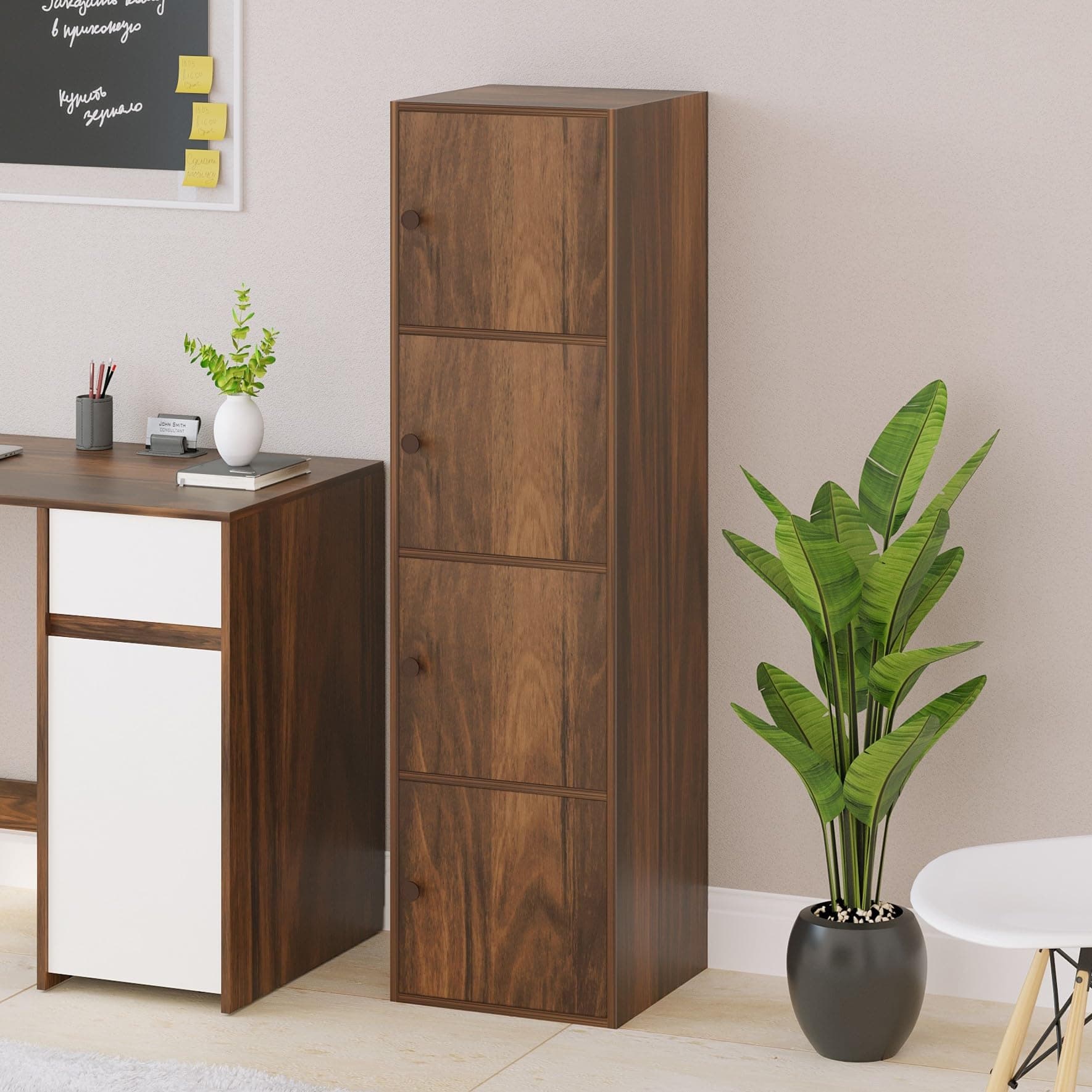 BLUEWUD Calcio 4-Tier Storage Unit Filing Cabinet Rack Organizer Wardrobe Almirah Cupboard for Clothes with Closed Shelves for Bedroom Kitchen Living Room Home & Office, DIY(37 x 36 x 135.5), Brown
