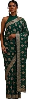 Soch Womens Georgette Floral Zari Embroidered Saree With Stone Work