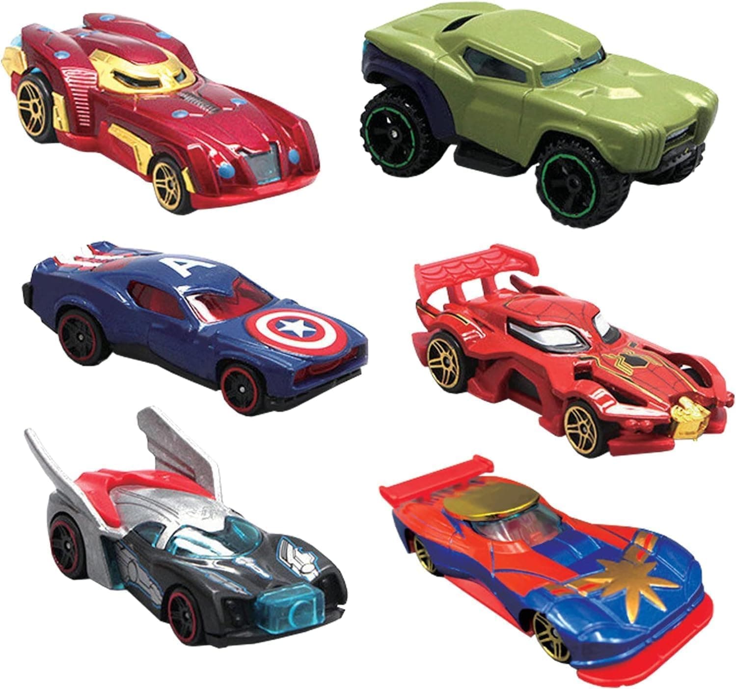 PLUSPOINT Diecast Metal Superhero Car, Pack of 6 mini 1:64scale Metal Cars, Superhero Alloy Push N Go Racing Vehicles for Children Racing Cars for Kids Age 3+
