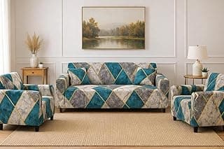 Soft Febric Modern (3+1+1) 5 Seater Elastic fit Sofa Cover Fully Covered, Non-Slip Sticky Elastic Stretchable Anti-Slip Furniture Protector for (C1