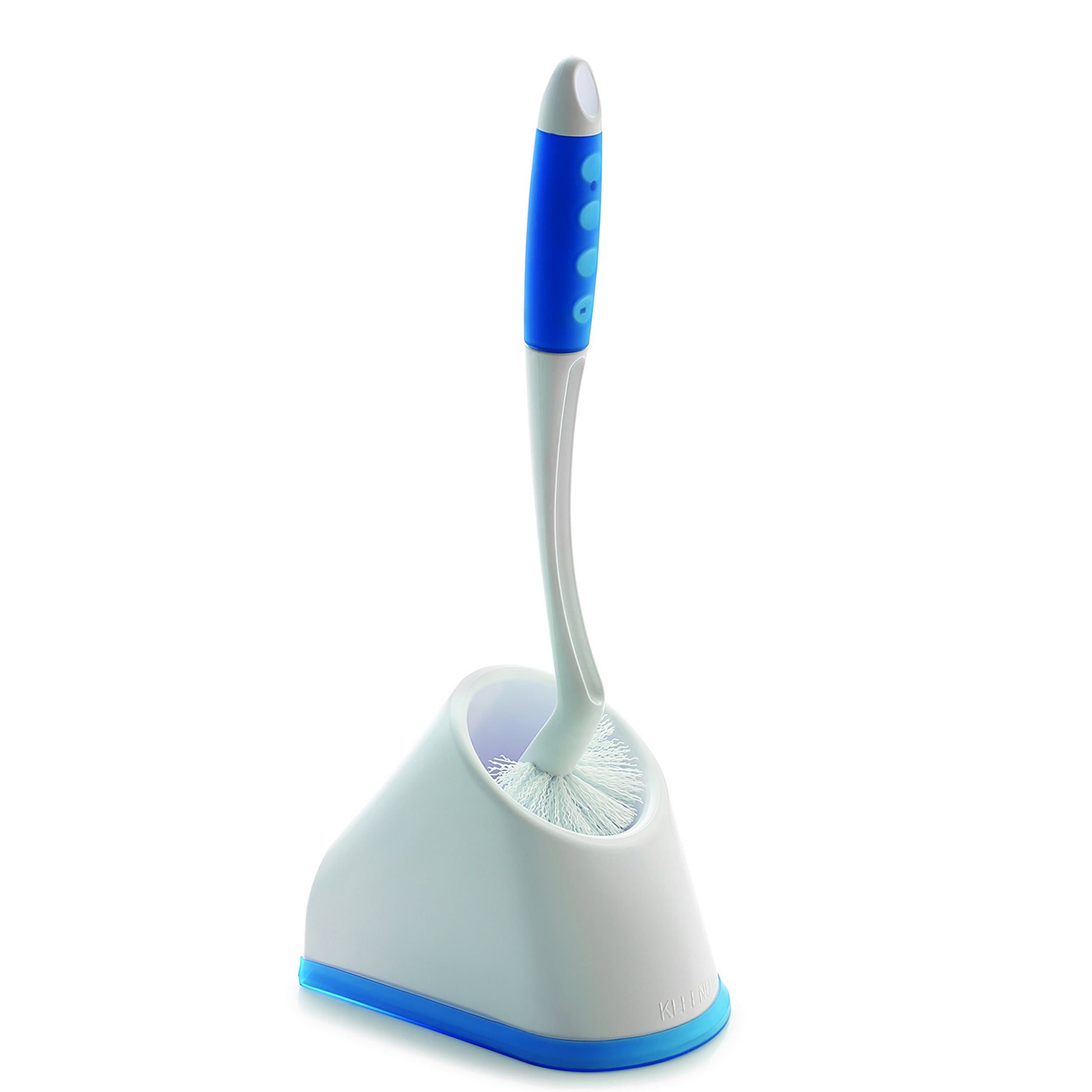 Cello Kleeno Angular Toilet Brush with Holder Pack of 1, Blue & White |Flexible Bristles & Rubberised Firm Grip Plastic Sturdy Handle |Toilet Cleaning Brush for Western & Indian Toilet Bathroom Brush
