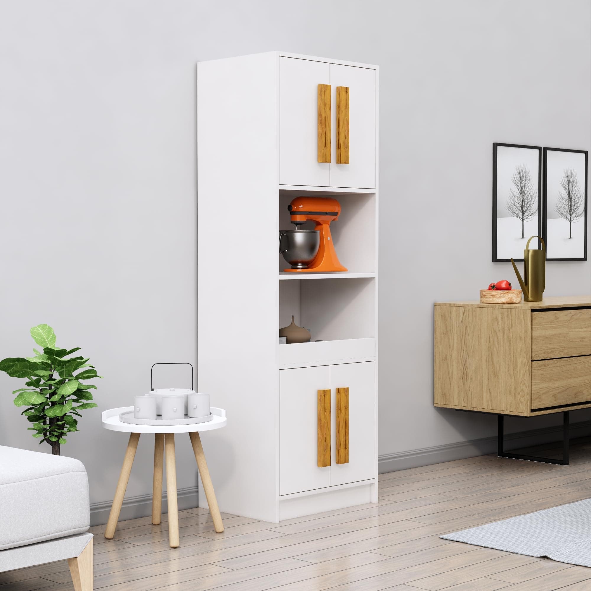 Bniture Crockery Unit for Kitchen, Dining Area, Living Room, Wooden Cabinet, Kitchen Cabinet, Display Cabinet, Wooden Storage Cabinet (Frosty White, HXCT101)