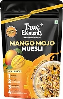 True Elements Mango Mojo Muesli 350 g with Alphonso Mango | Healthy Breakfast Cereal | High Fiber, Protein Rich | Rolled Oats, Seeds & Grains | No Added False Claims | Limited Edition