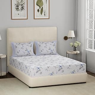 maspar Eclectic Garden Florate Cotton Printed Blue King Bed Sheet with Pillow Case