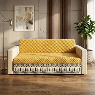KINGLY Sofa Cover 3 Seater Fully Covered | Stretchable Anti-Slip Slipcover | Washable Furniture Protector | Mustard Yellow