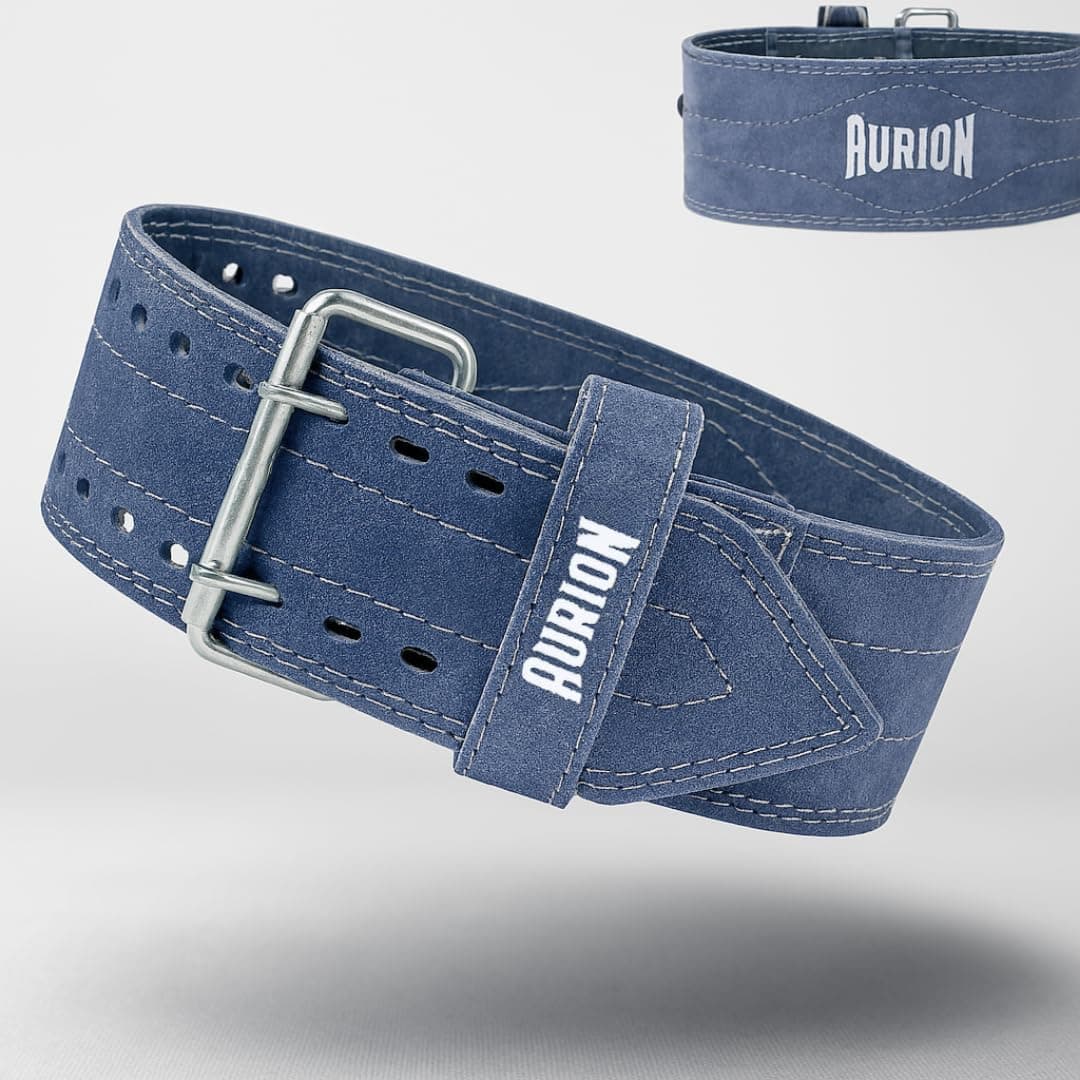 Aurion 6mm Suede Gym Belt for Weight Lifting & Powerlifting | 4-Inch Wide Deadlift, Squat & Heavy Lifting Belt for Men & Women | L-XL (36″–46″) Blue Grey