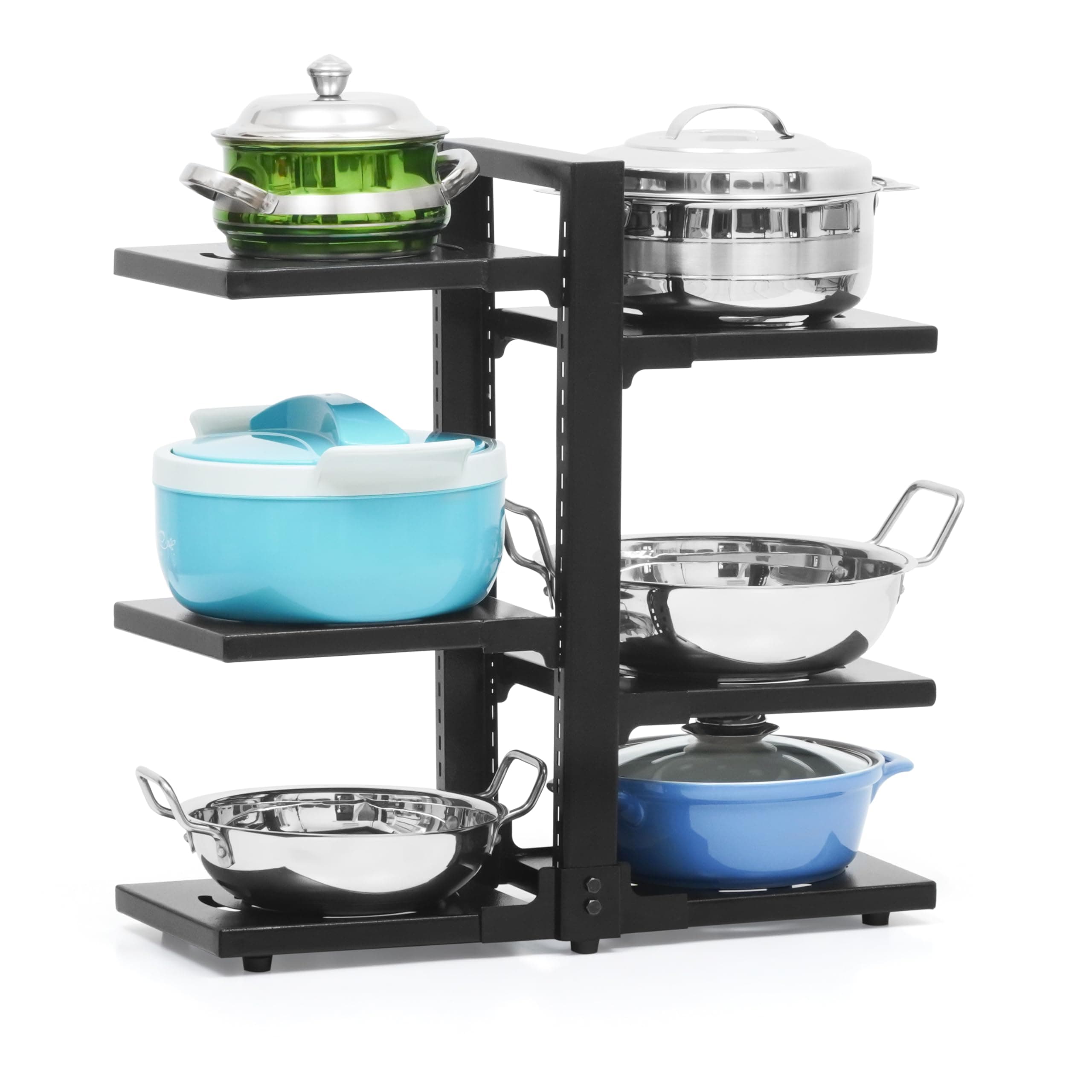 Livzing 6 Tier Hight Adjustable Metal Portable Pot Pan Rack Countertop Organizer Heavy Duty Countertop Floating Shelves Pan Pot Organizer Rack Tiered Shelf Cabinet Pantry Pot Pan Holder - 3 Diy Method