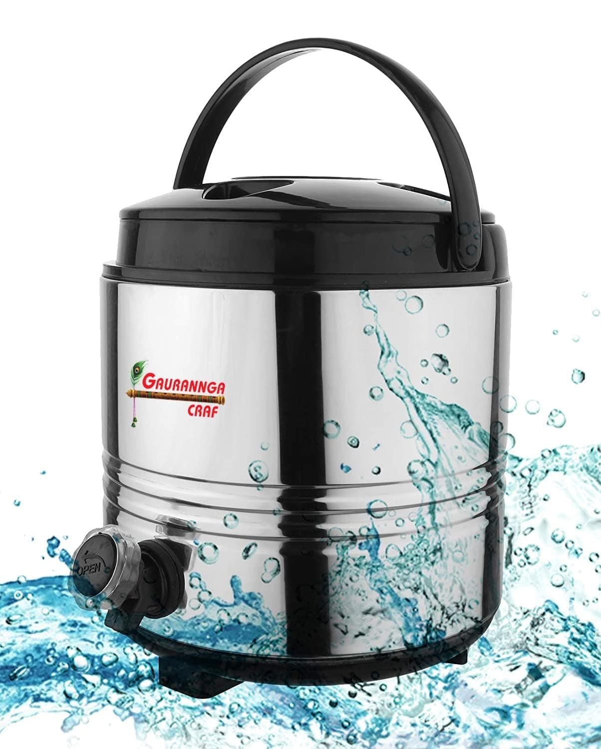 GAURANNGA CRAFT Stainless Steel Water Camper Travel Office Water Dispenser Storage Containers with Leak-Proof Tap Hot and Cold/Can with Insulated Thermosteel 8 LTR (Silver Black)