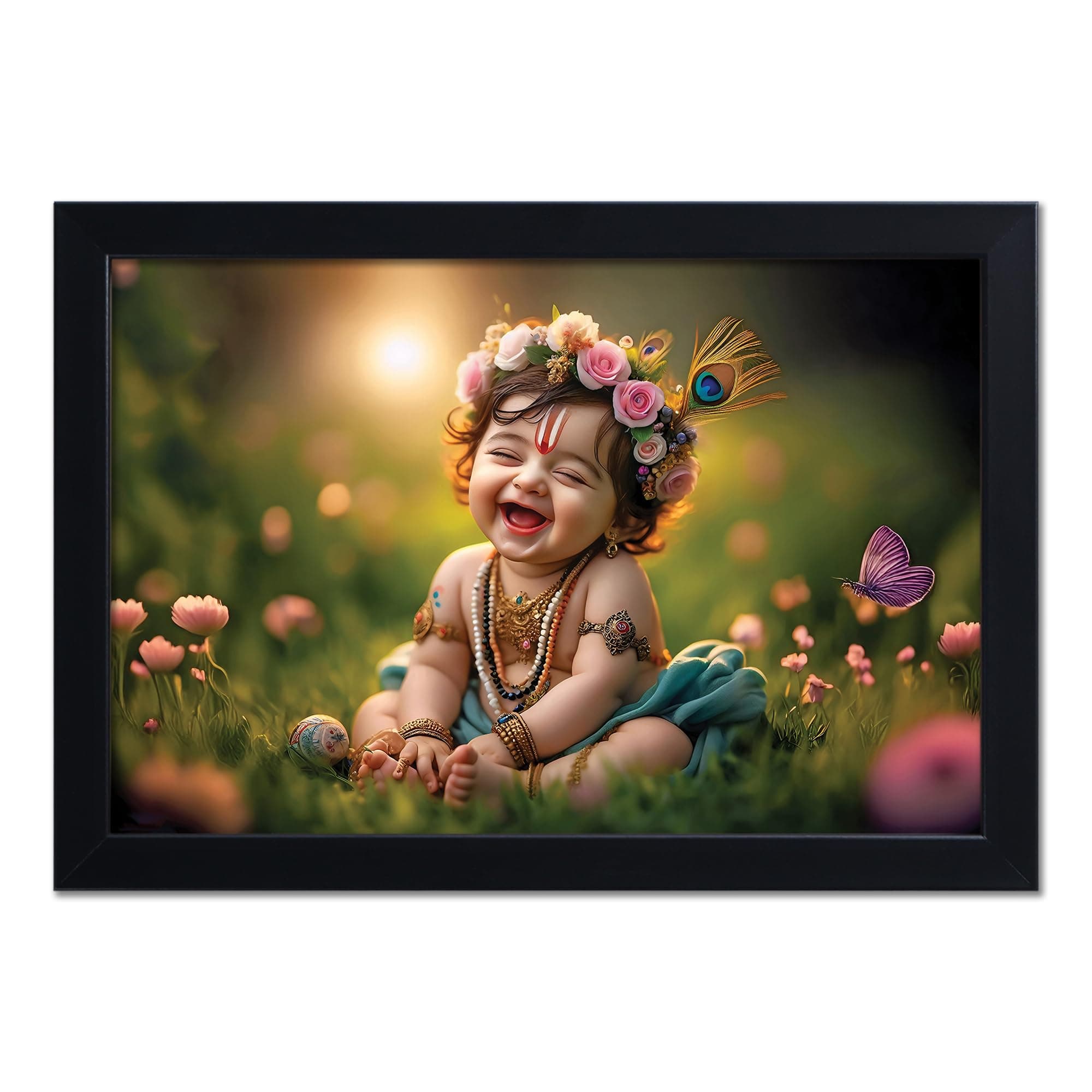 PICTURE CREATIONS Baby Krishna Photo Frame for Pregnant Women - 14x20 Inches Kanha Ji, Laddu Gopal, Makhan Chor | Walls Home Bedroom Living Room Decoration Gift (Design 16)