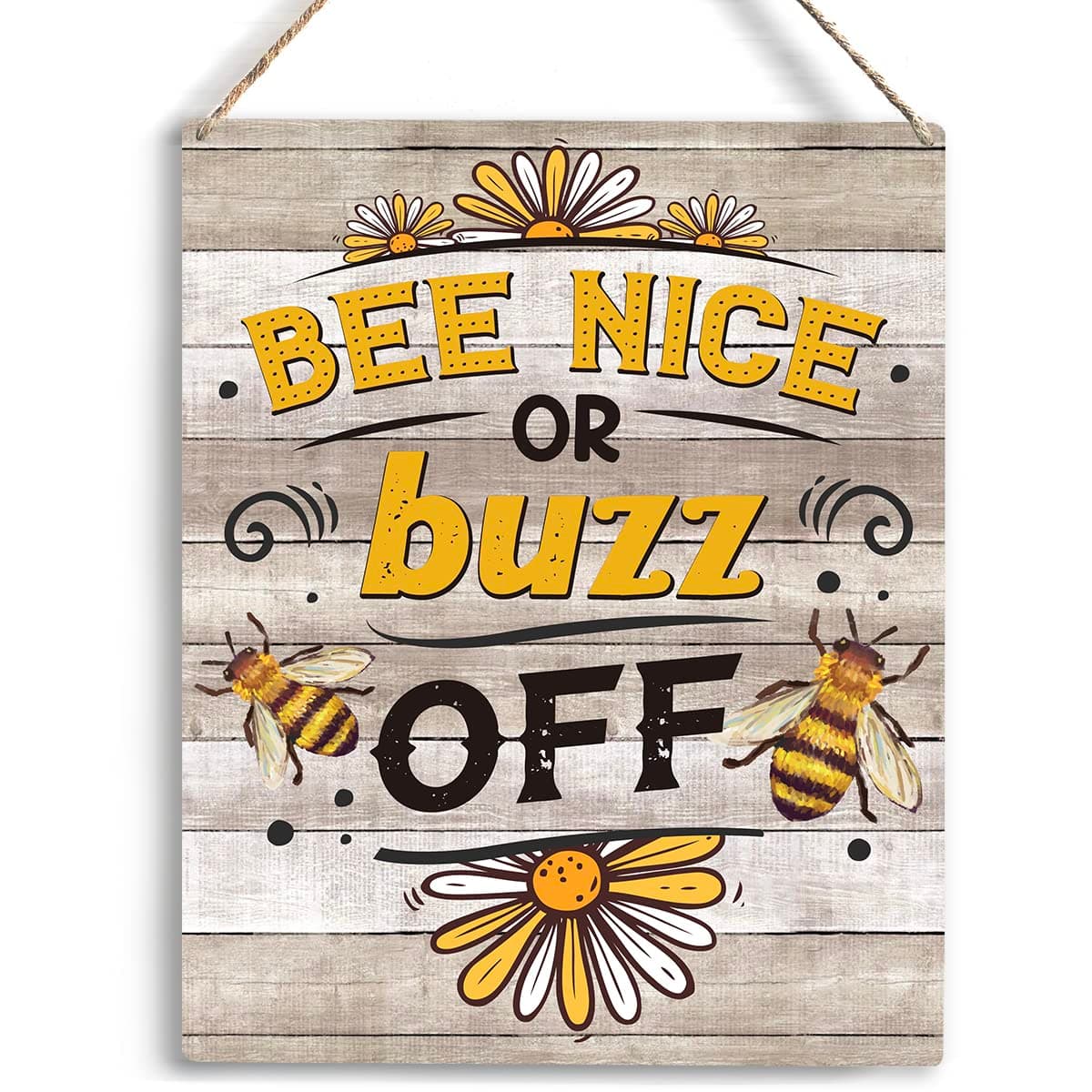 YCYD Bee Decor Bee Nice Or Buzz Off Wooden Hanging Sign, Rustic Farmhouse living room Decorations for Home Kitchen Wall Art Sign 10x8 Inches Inspirational Gift for Bee Farm Owners