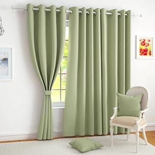 Story@Home 100% True Blackout Curtains Semi Long Door 8 Feet Set of 3 | Solid Design | Room Darkening Curtain | Thermal Insulated Curtains for Living Room, Bedroom | (116 x 242 cm, Light Green)