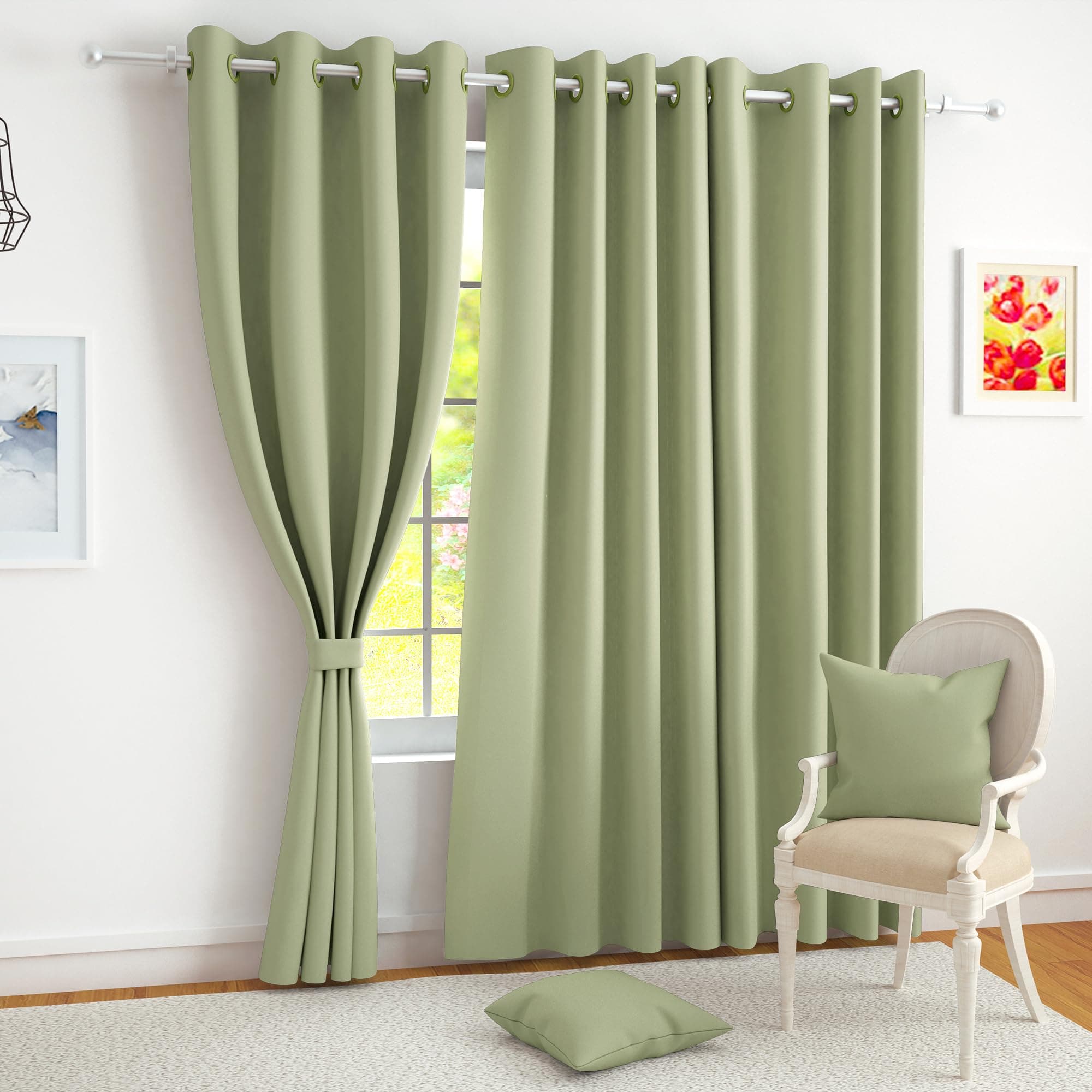 Story@Home 100% True Blackout Long Door Curtains 9 Feet Set of 2 | Plain Design | Room Darkening Curtain | Thermal Insulated Curtains for Living Room, Bedroom | (116 x 275 cm, Light Green)