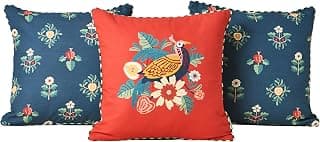 Chumbak Monal Cushion Cover Set of 3, 16" – Decorative Cotton Cushions Featuring The Majestic Kashmiri Monal for Living Room or Gifting