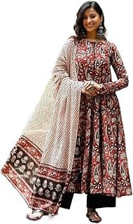 Nermosa Women Printed Anarkali Kurta and Pant Set with Dupatta
