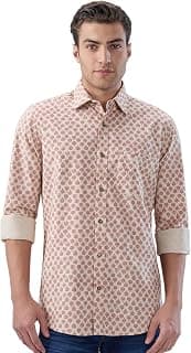 Colorplus Men Regular Fit Print Pattern Pure Cotton Plain Collar Full Sleeve Casual Shirt