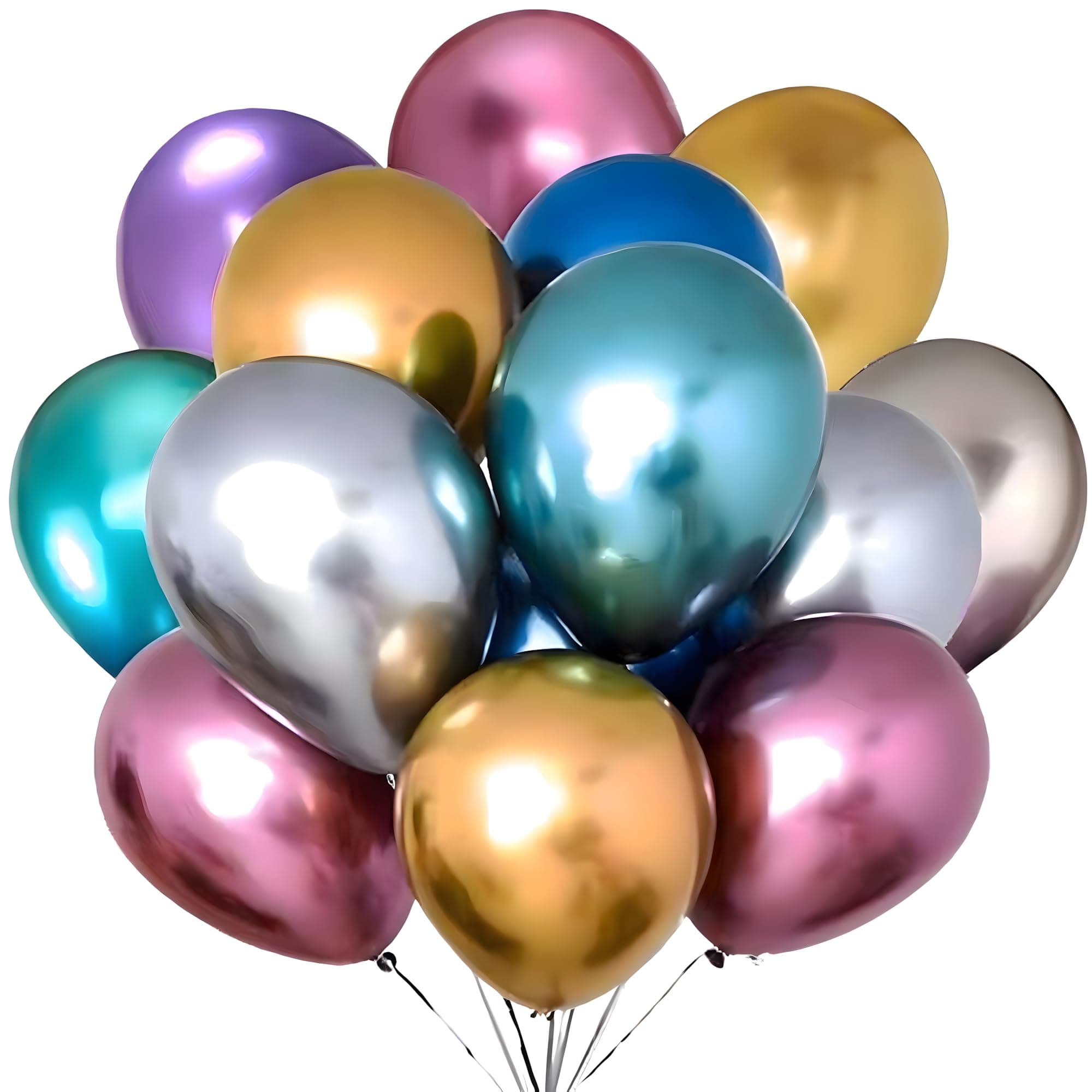 Juzfun Chrome Metallic Balloons Multicolour 100 pcs Glossy Latex Balloon for Birthday Decoration Kit Wedding, Anniversary Floral Garland 10 Inch Helium Supported