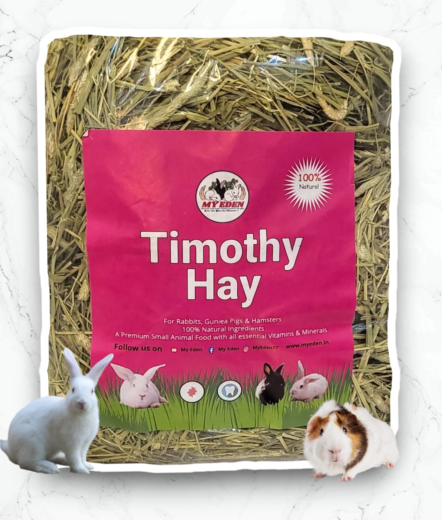 My Eden Timothy Natural Hay (500 Grams) for Rabbits, Guinea Pigs and Hamsters for All Life Stages || HIGH Fiber Food