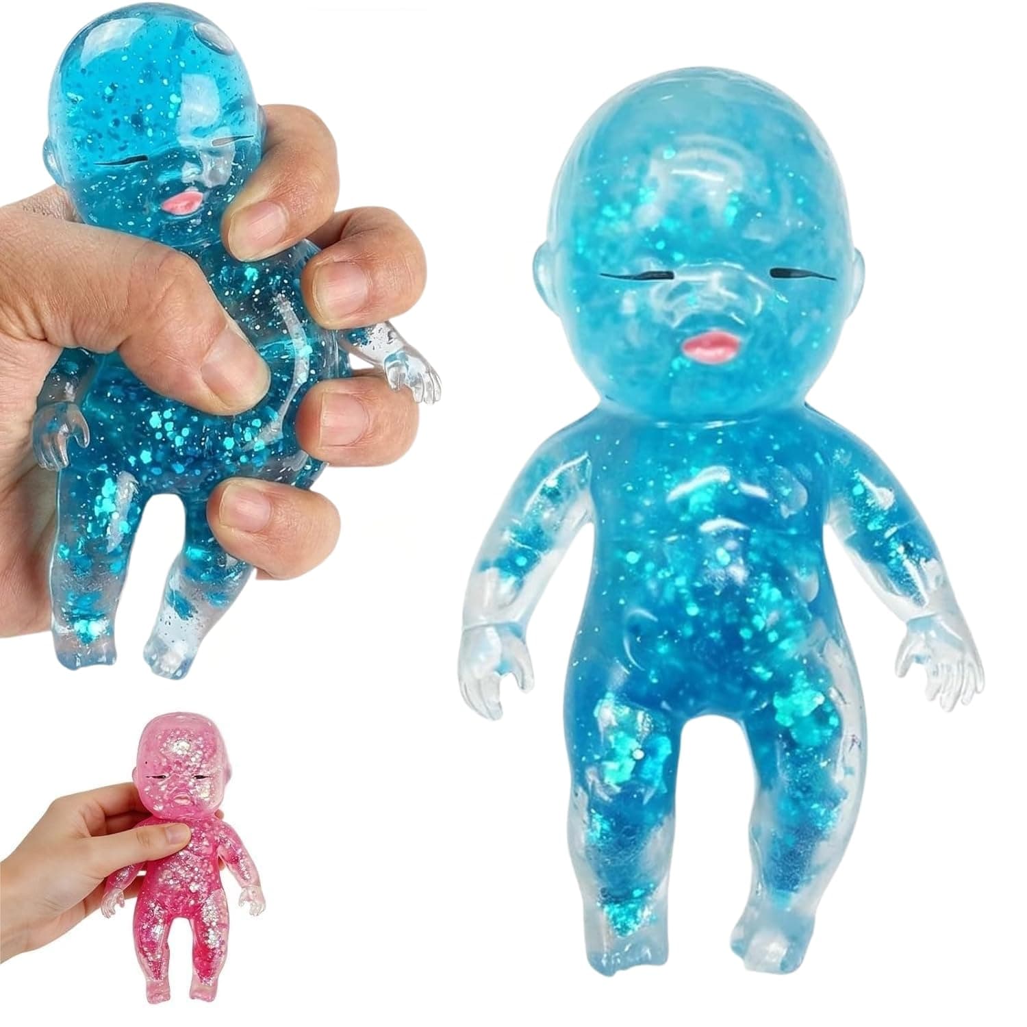 AYUOTOQi 1Pc Cute Squishy Doll Stress Ball, Glitter Soft Slow Rise Baby Fidget Toy for Kid & Adult, Kawaii Animal Squeeze Stress Relief Ball, Stretchy Toy for Anxiety Relief, Party Favor & Gift