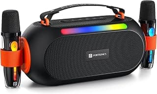 Portronics 25W Apollo 20 Wireless Bluetooth Portable Speaker with Dual Wireless Karaoke Mic, 5 Hour Playtime, RGB LED Light, Bluetooth V5.4, Easy Grab Handle, USB-A Port, Type C Charging(Black)