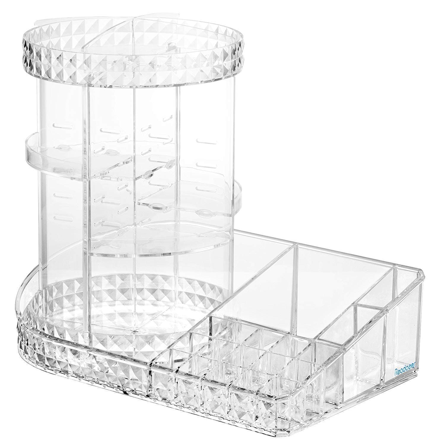 FEELING MALL Makeup Organizer, 360 Degree Rotating Adjustable Cosmetic Organizer Makeup Storage Carousel Brush Lipstick Holder for Bathroom Vanity, Multi-Function and Large Capacity - Clear