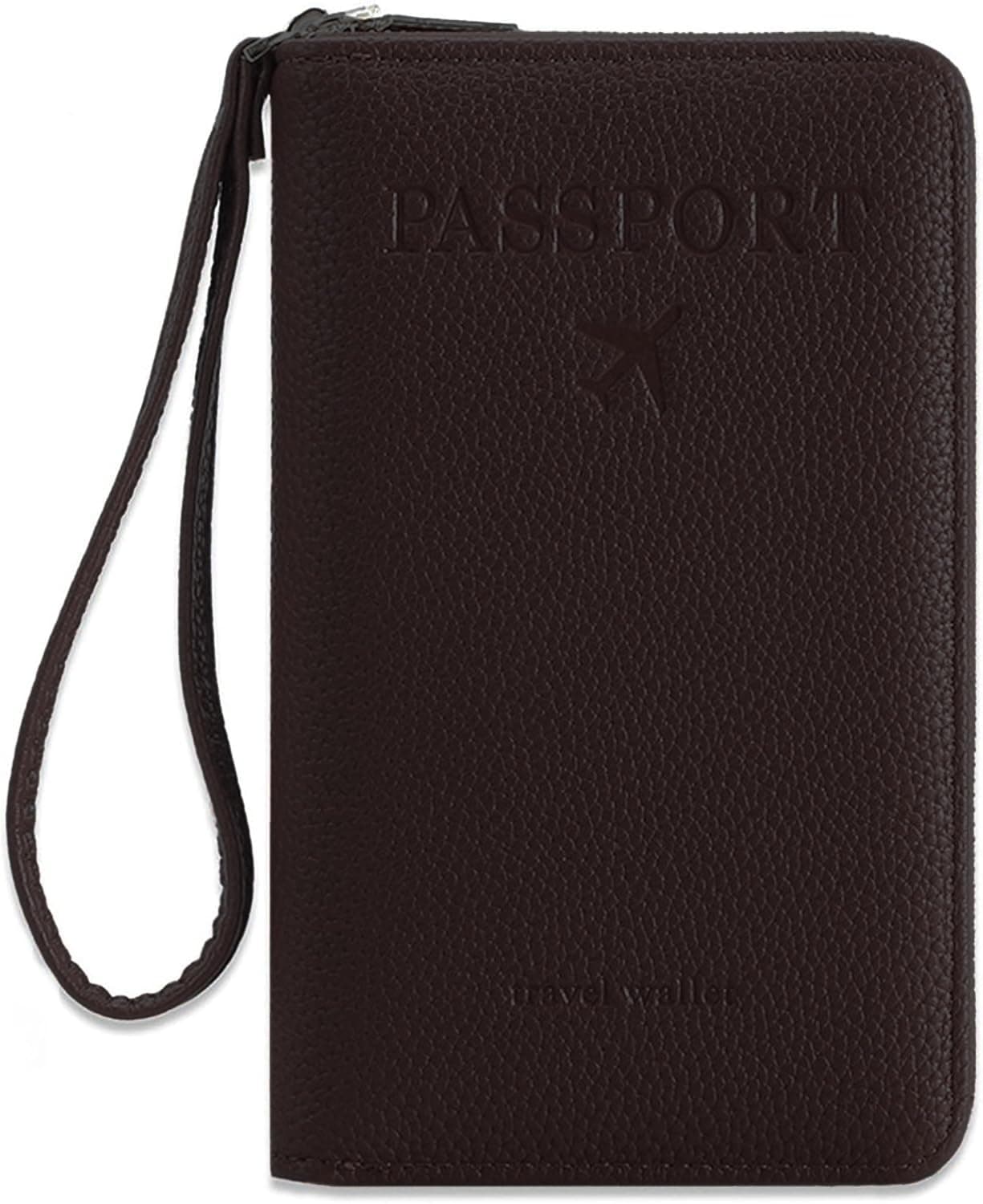 VOGARD Passport Holder Wallet for Travel, PU Leather Zipper Passport Cover with Wrist Strap, Card Slots, Cash Pocket, SIM & Memory Card Slot – Slim & Lightweight (Brown)