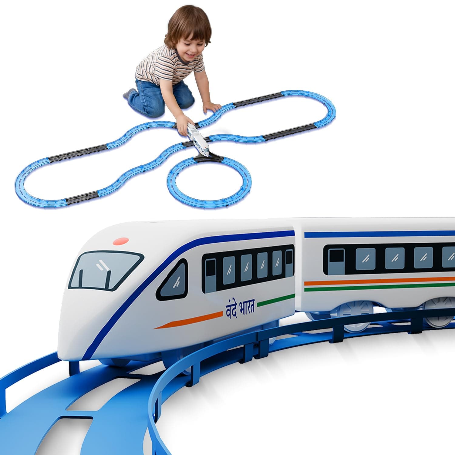 Lifelong Vande Bharat Toy Train 43 Pcs Track Set for Kids, Electric Toy Train Set, 2 AAA Battery Toy Train, Lights & Sounds, Multi-Layout Train Track Toy Train Set for Kids 1-8 Yrs (LLCRCT02)