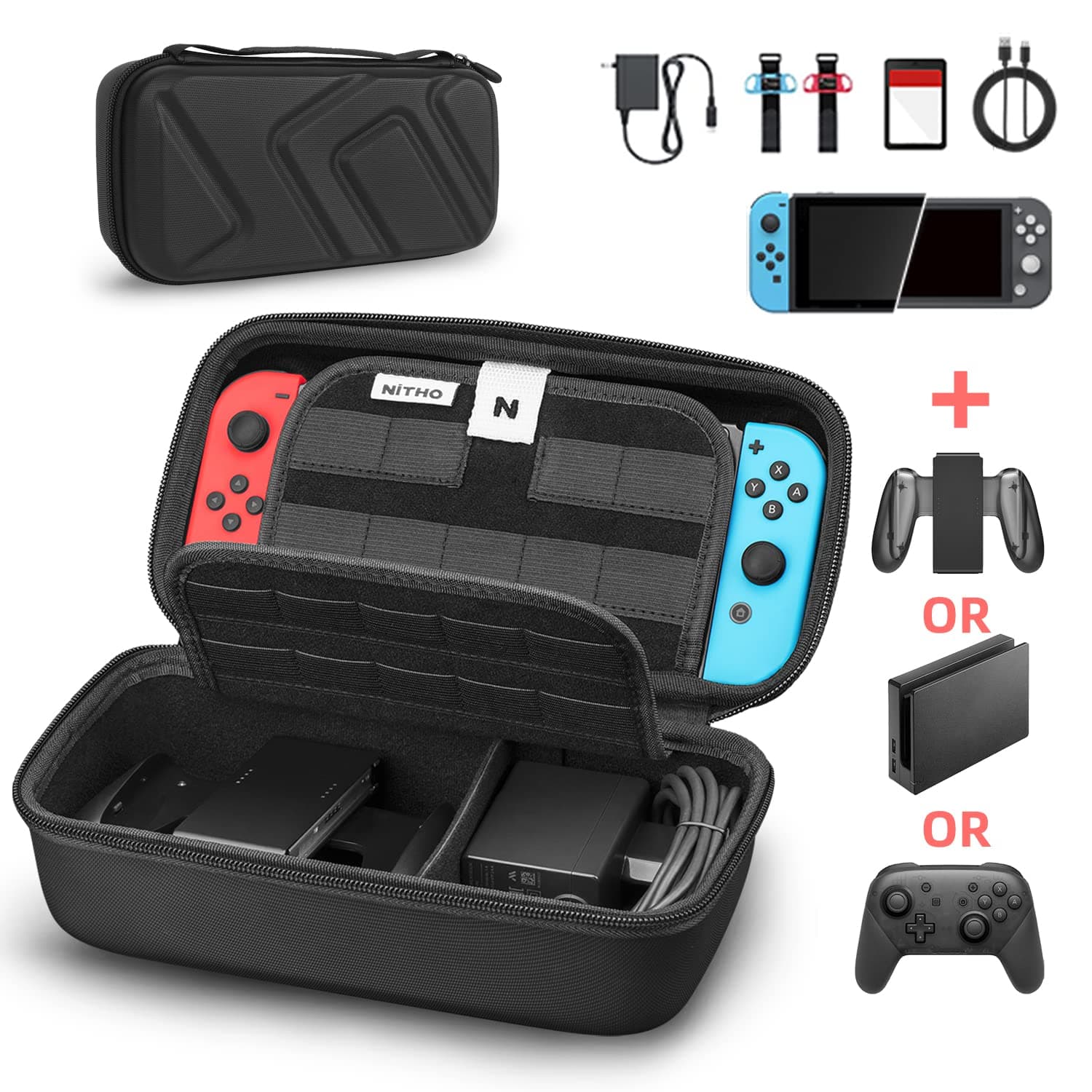 NiTHO SWITCH/SWITCH LITE ARMOUR CASE XL, Carry Case Compatible with Nintendo Switch/Lite Console & Accessories Black Protective Hard Portable Travel Case Shell Pouch