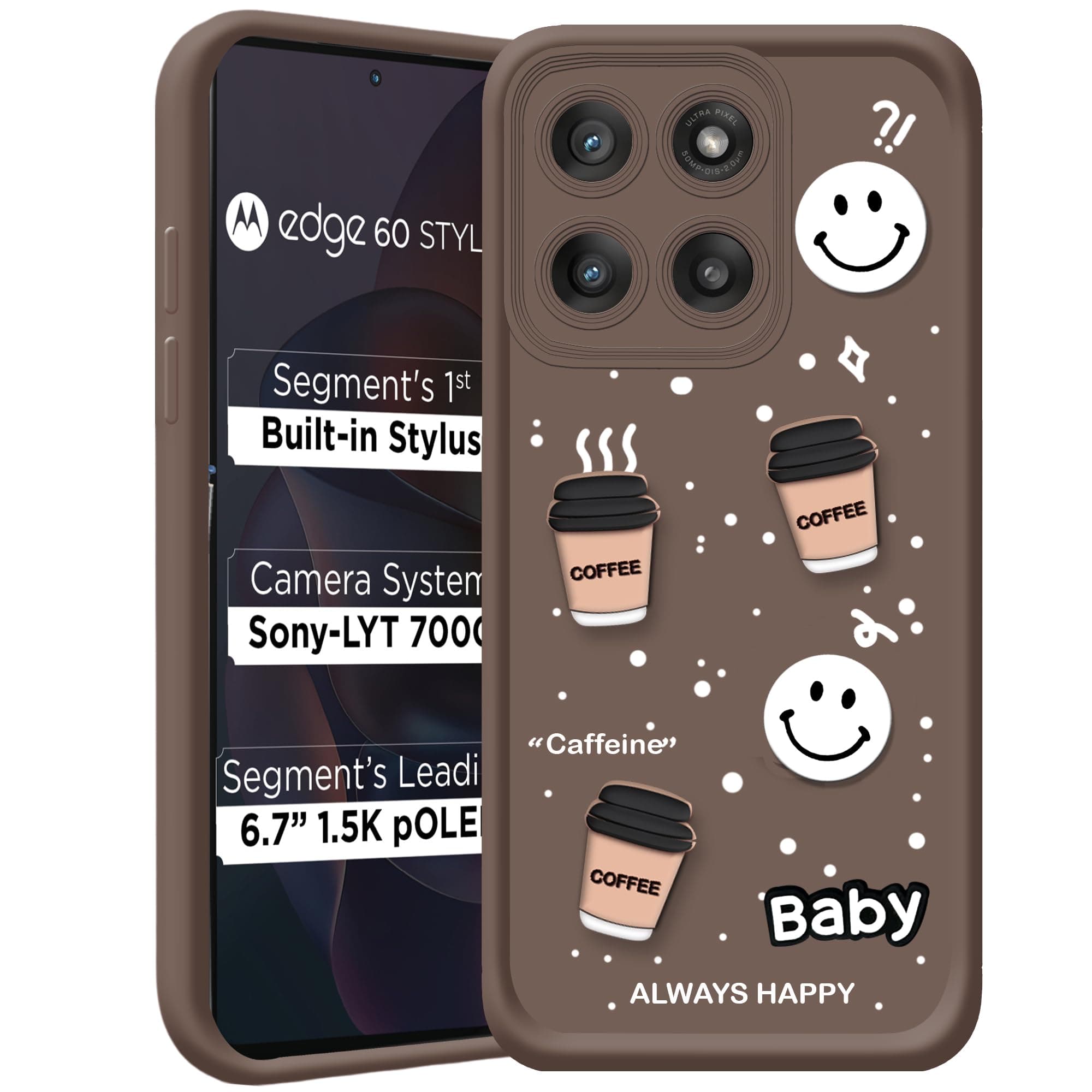 amazon basics Back Case Cover Compatible for Moto Edge 60 Stylus 5G | Cute Fun Cartoon 3D Ball | Coffee Silicone Case | Camera Protection | Body Protection | Shock Proof | Color Brown