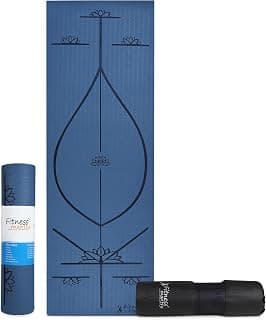 Fitness Mantra TPE 6mm Body Alignment Lines Yoga Mat with Cover Bag for Gym Workout and Yoga Exercise for Men & Women Fitness| 1 Piece| 6mm| 24"x72"| Alignment Lines | Navy Blue Color|