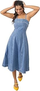 StyleStone Women's Denim Dress with Shoulder Straps