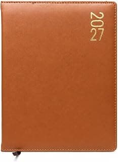 Personalised A5 Leather Diary 2027 Brown | 365 Pages, Monthly Sections, Ribbon Bookmark, 17 x 22.5 cm, Daily Scheduling