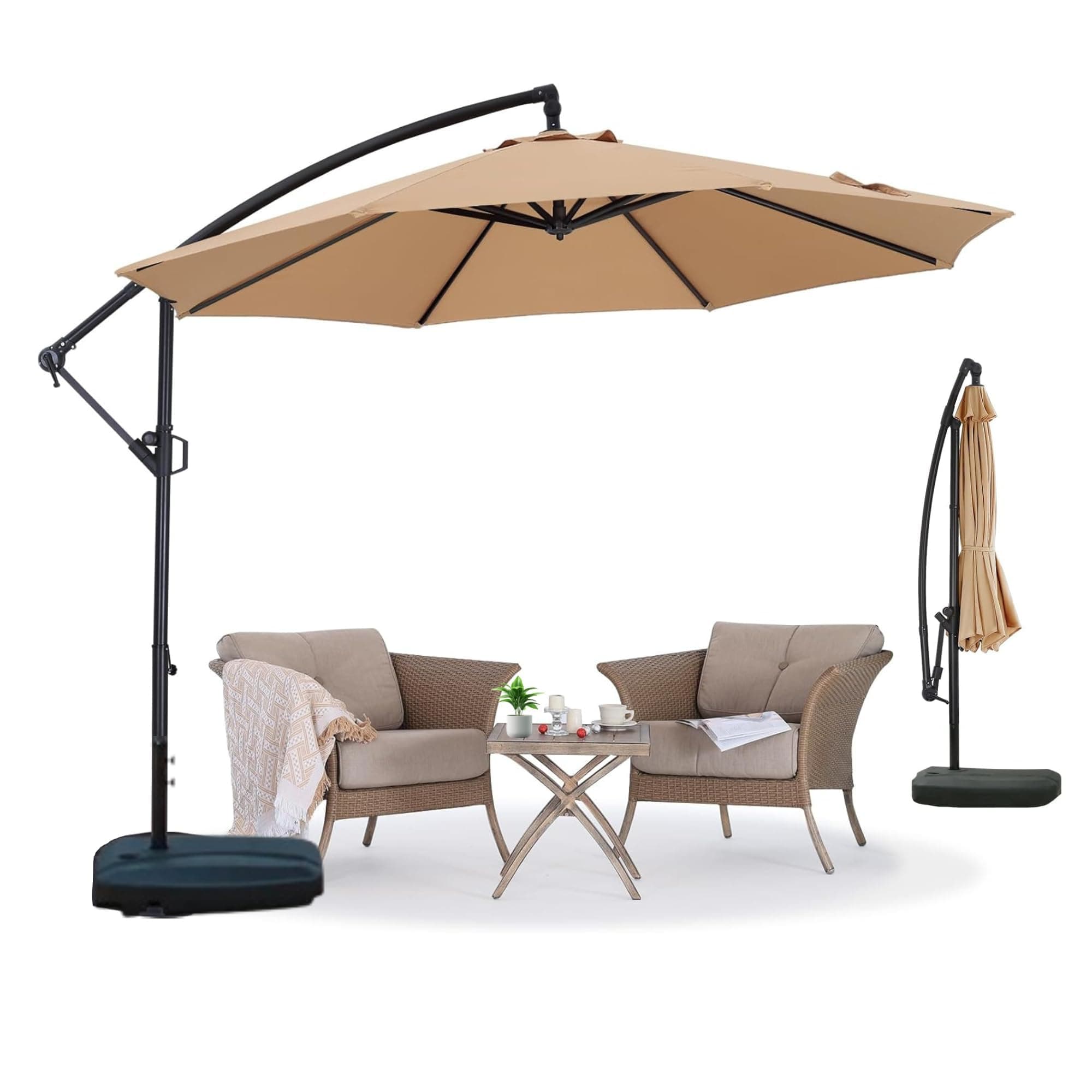THESHELTERS 10ft Side Pole Round Outdoor Garden Umbrella with Movable 60Kg Heavy Water Base Stand for Patio, Terrace, Cafe and Poolside | Waterproof Big Size Outdoor Umbrella