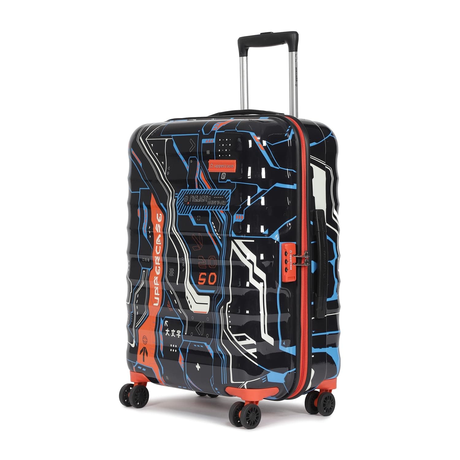 uppercase Cyber Punk 66Cm Polycarbonate Hardsided 8 Wheel Spinner Trolley Bag With Combination Lock For Men And Women, Check-In Luggage, 2000 Days Warranty (Black)